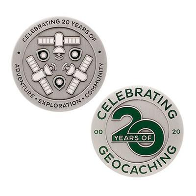 Celebrating 20 Years of Geocaching Geocoin and Trackable Tag Set - 1