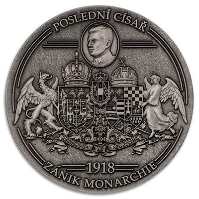 Geocoin „1918 - Vznik republiky / Zánik monarchie“ - Antique Silver - 2